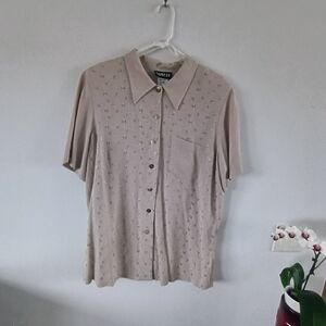 WRII Beige Embroidered Vintage Button Blouse Womens 16 Vintage 90s USA Textured